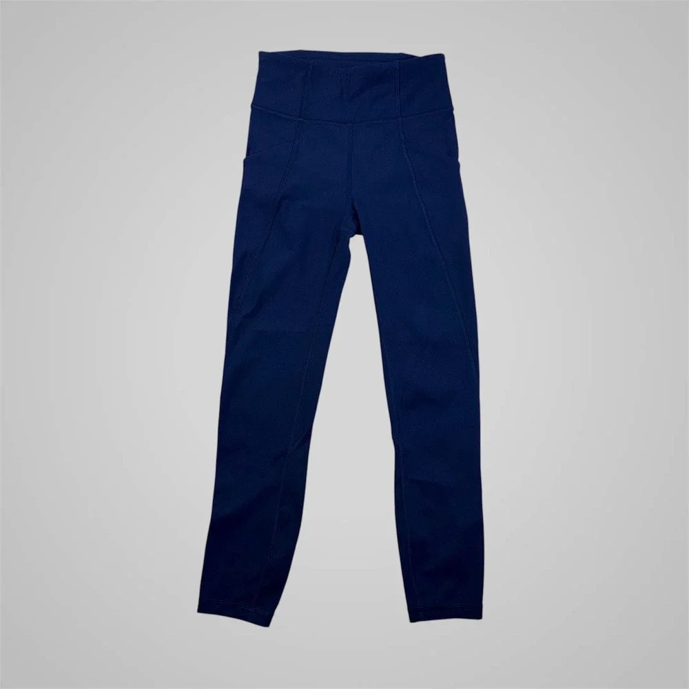 Lululemon Speed Up High Rise Crop 21 Navy Blue Running Leggings Pockets Size 2‎
